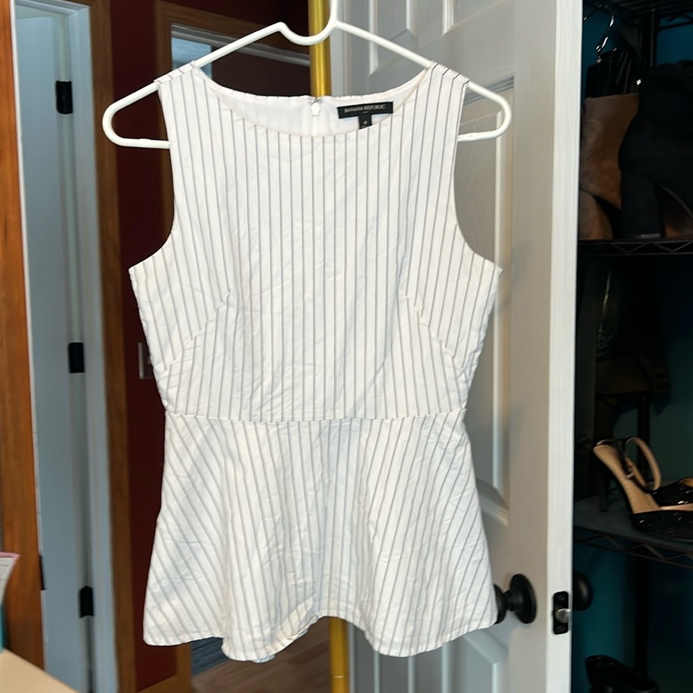 Banana Republic white and navy striped top